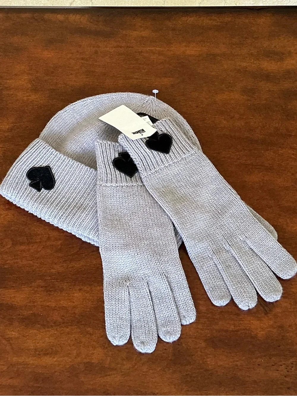 Kate Spade Flocked Spade Gloves and Hat